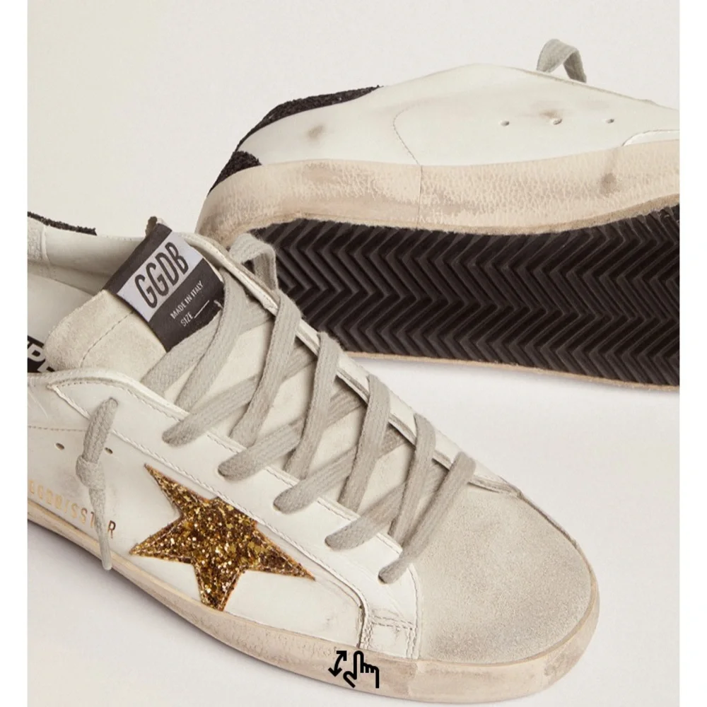 Golden Goose Super Star Black and Gold Glitter Lace Up Sneakers Size 38 - Picture 2 of 12